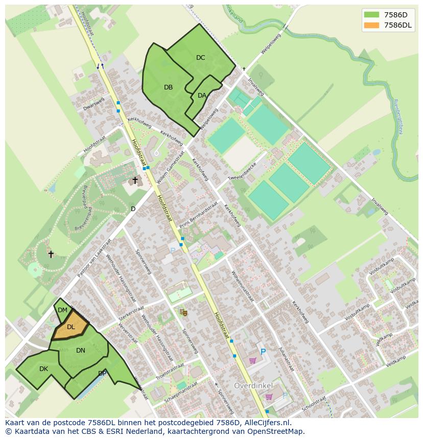 Afbeelding van het postcodegebied 7586 DL op de kaart.