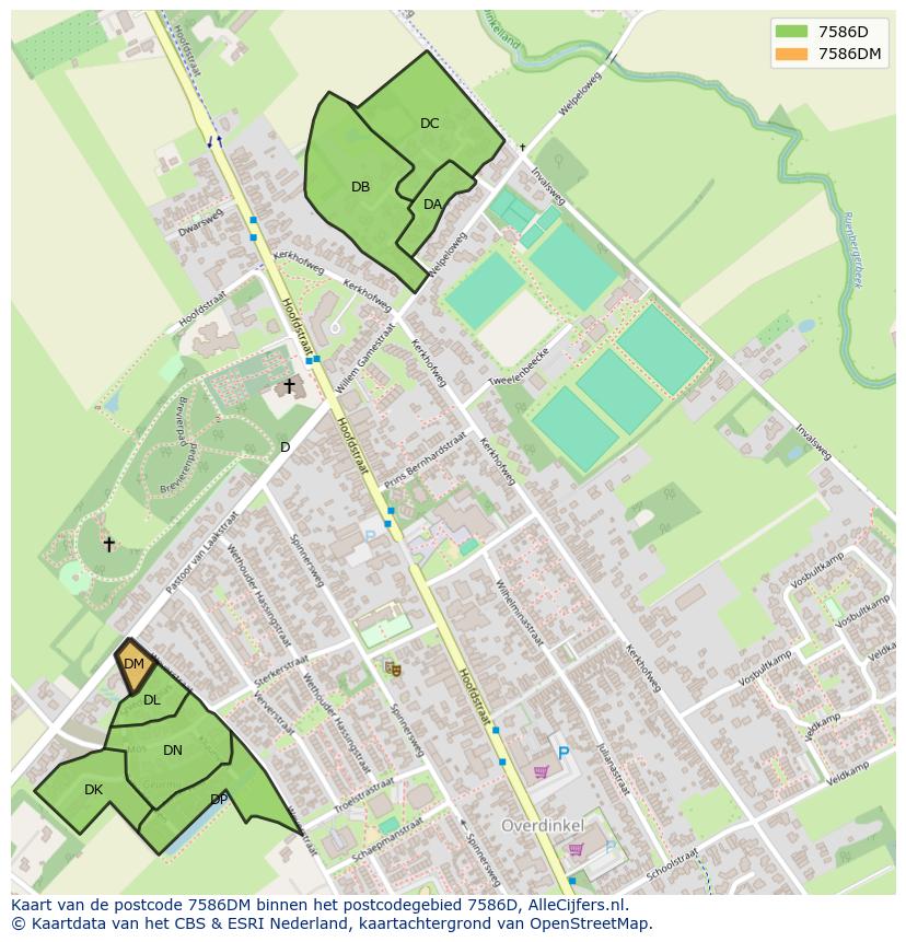 Afbeelding van het postcodegebied 7586 DM op de kaart.