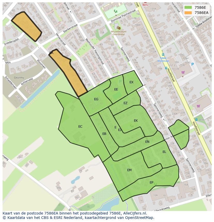 Afbeelding van het postcodegebied 7586 EA op de kaart.