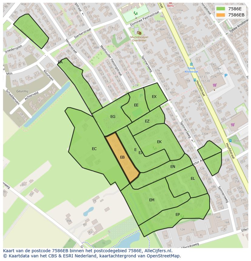 Afbeelding van het postcodegebied 7586 EB op de kaart.
