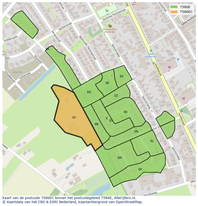 Afbeelding van het postcodegebied 7586 EC op de kaart.