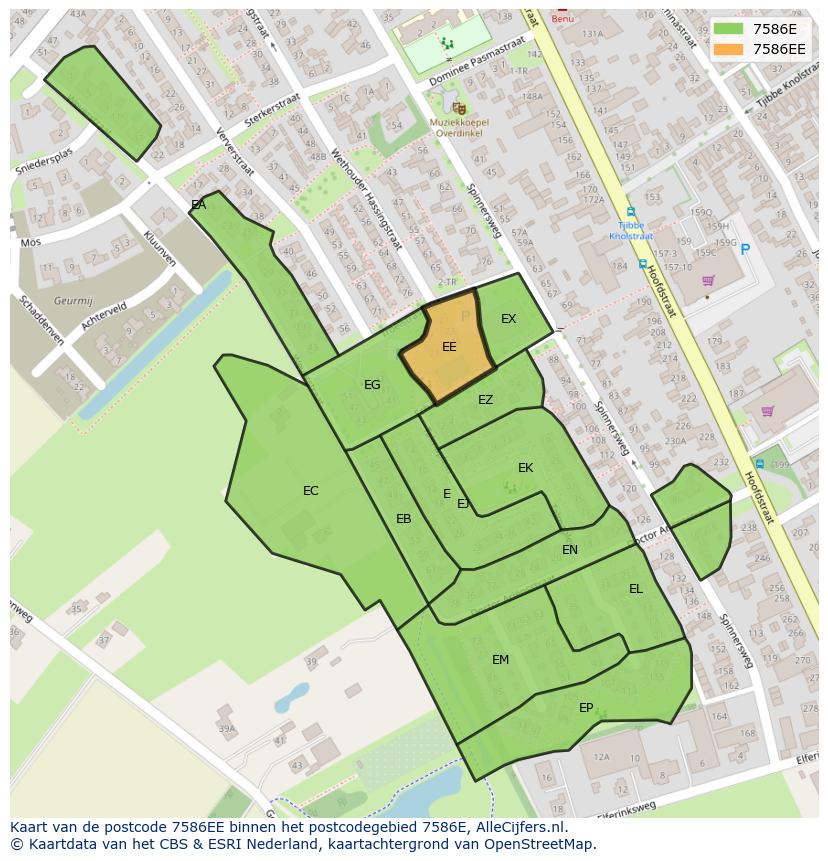 Afbeelding van het postcodegebied 7586 EE op de kaart.