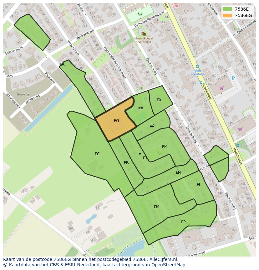 Afbeelding van het postcodegebied 7586 EG op de kaart.
