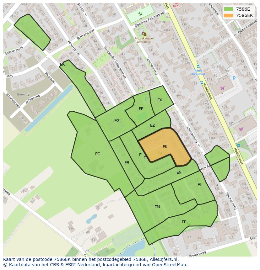 Afbeelding van het postcodegebied 7586 EK op de kaart.