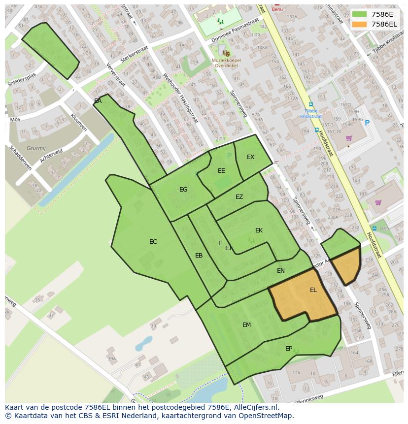 Afbeelding van het postcodegebied 7586 EL op de kaart.