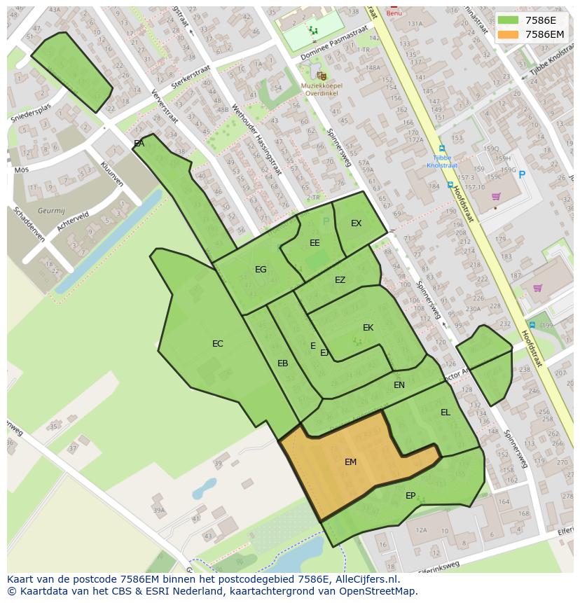 Afbeelding van het postcodegebied 7586 EM op de kaart.