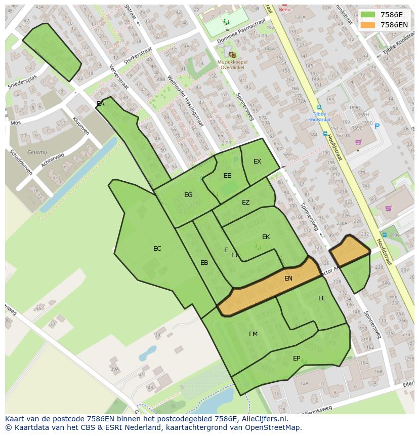 Afbeelding van het postcodegebied 7586 EN op de kaart.