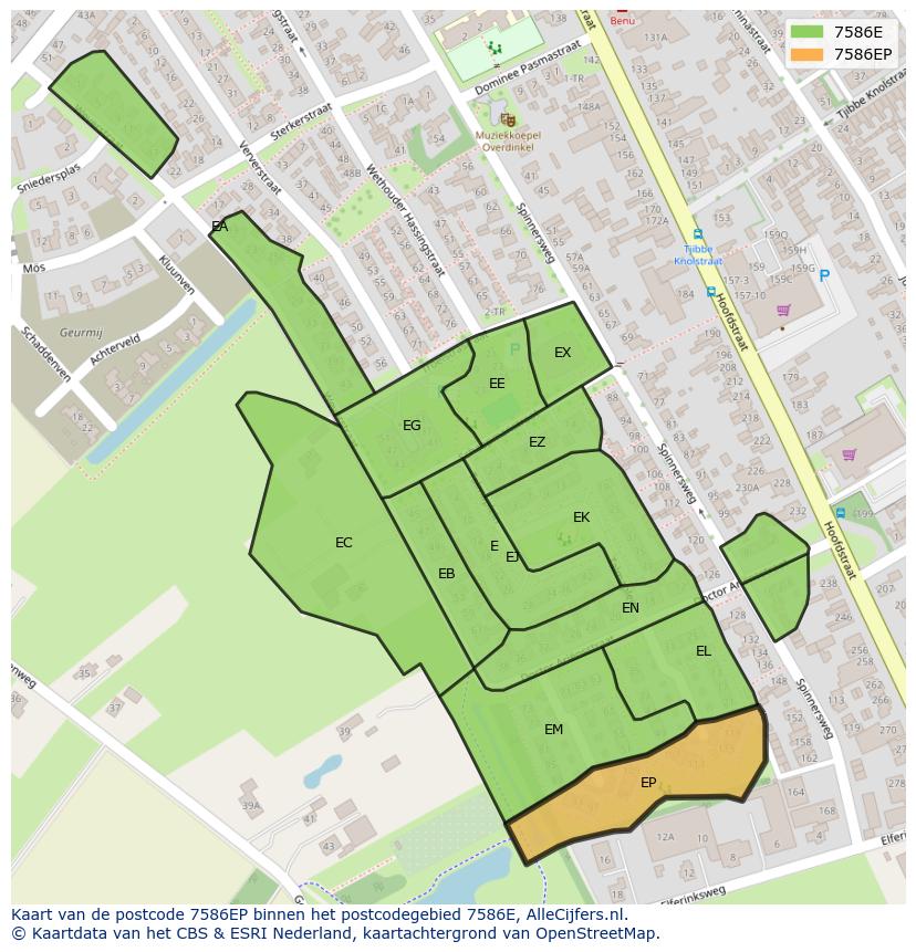 Afbeelding van het postcodegebied 7586 EP op de kaart.