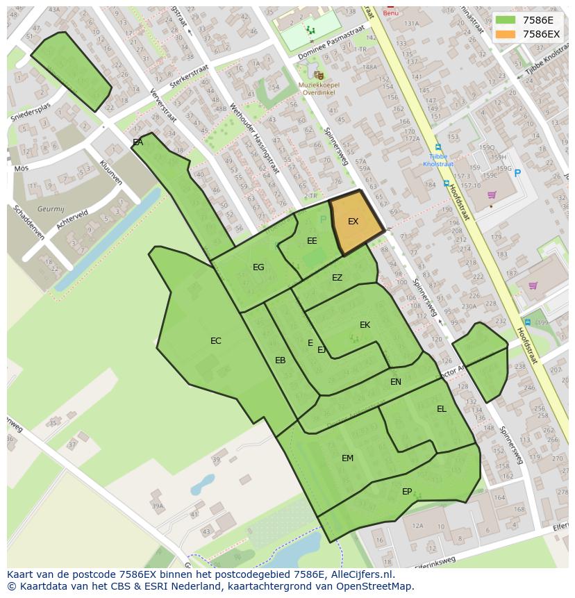 Afbeelding van het postcodegebied 7586 EX op de kaart.