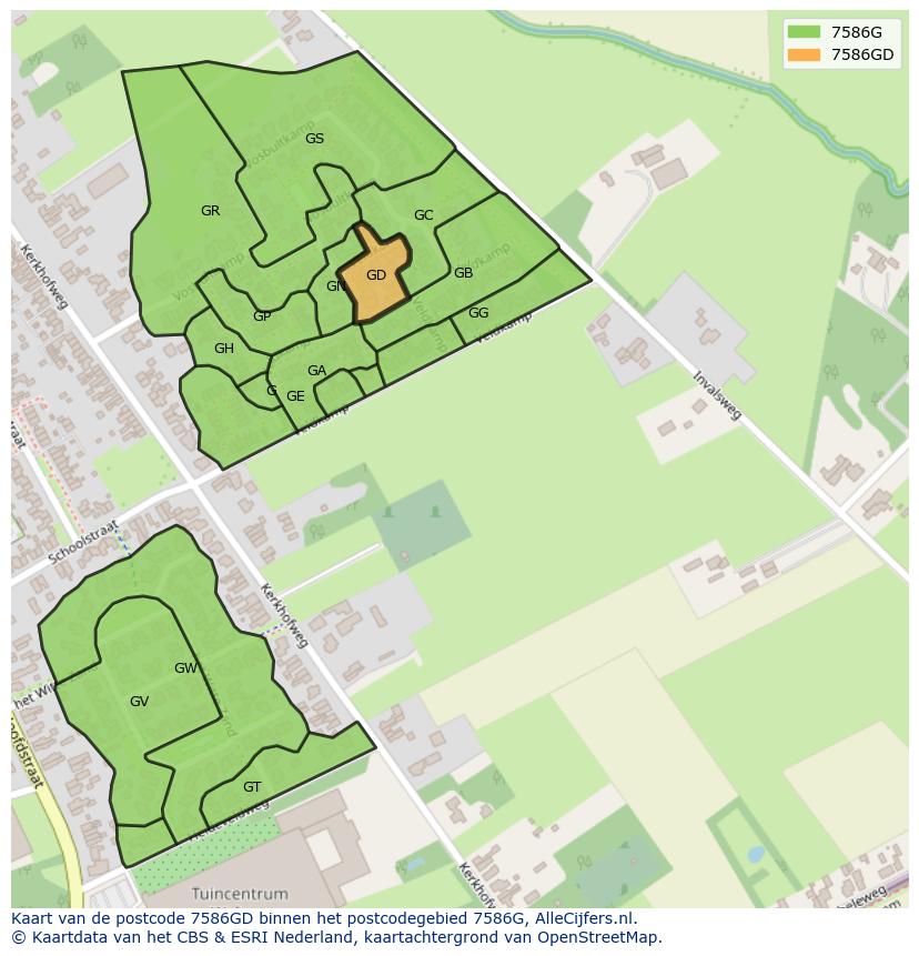 Afbeelding van het postcodegebied 7586 GD op de kaart.