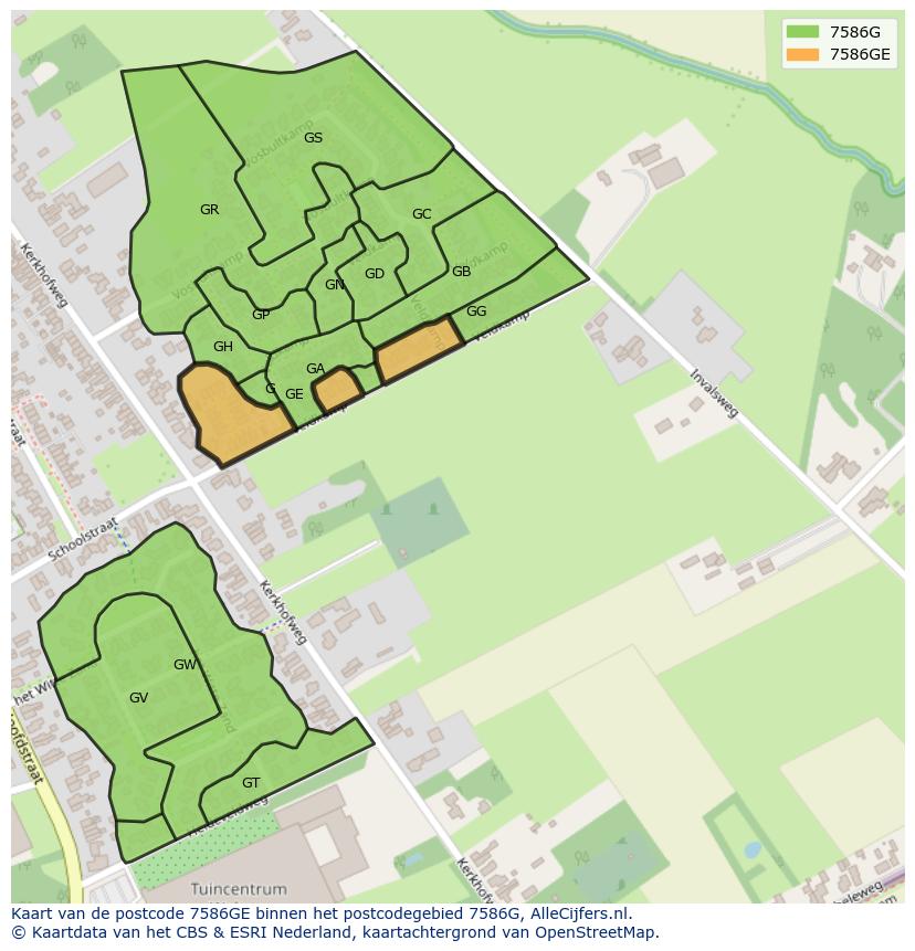 Afbeelding van het postcodegebied 7586 GE op de kaart.
