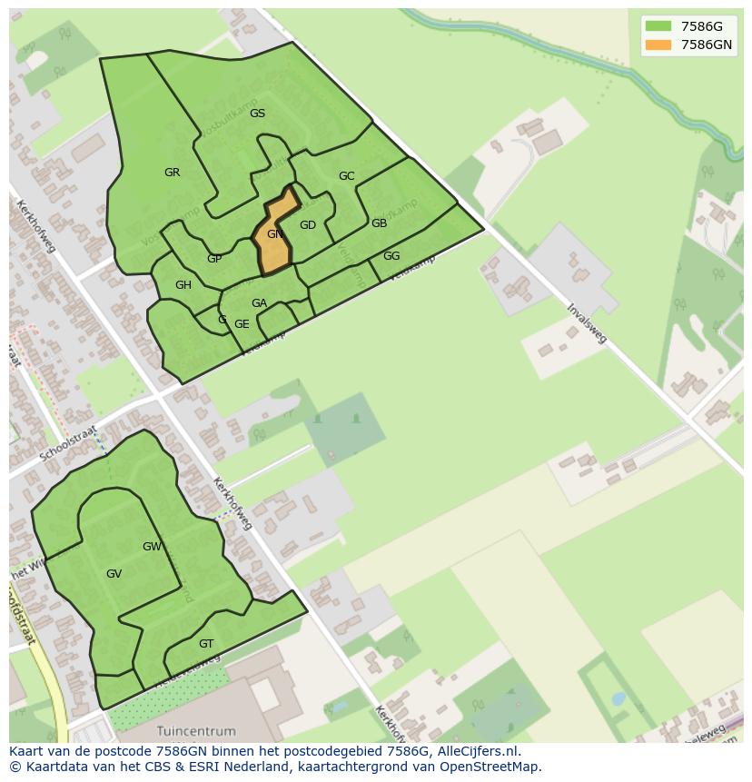 Afbeelding van het postcodegebied 7586 GN op de kaart.