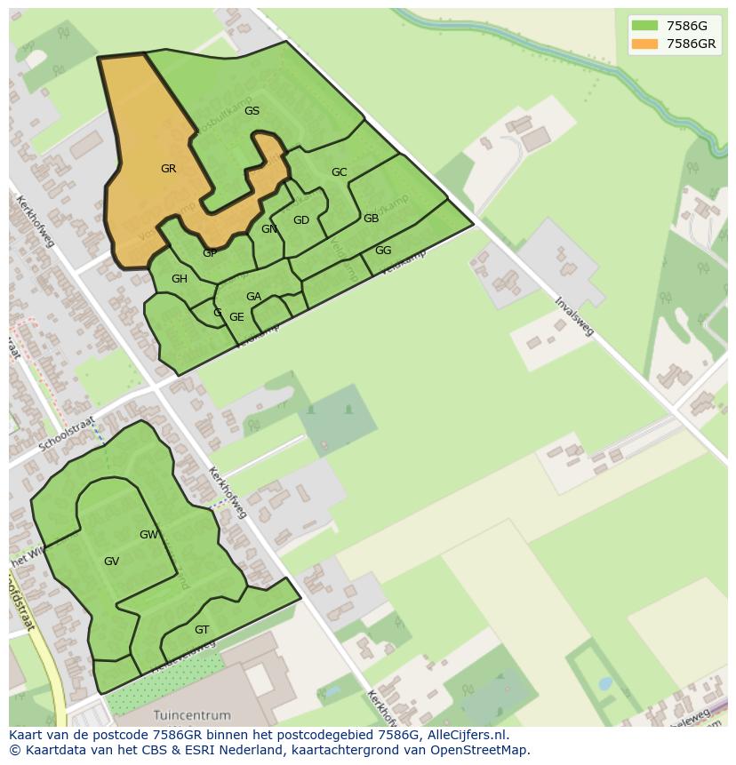 Afbeelding van het postcodegebied 7586 GR op de kaart.