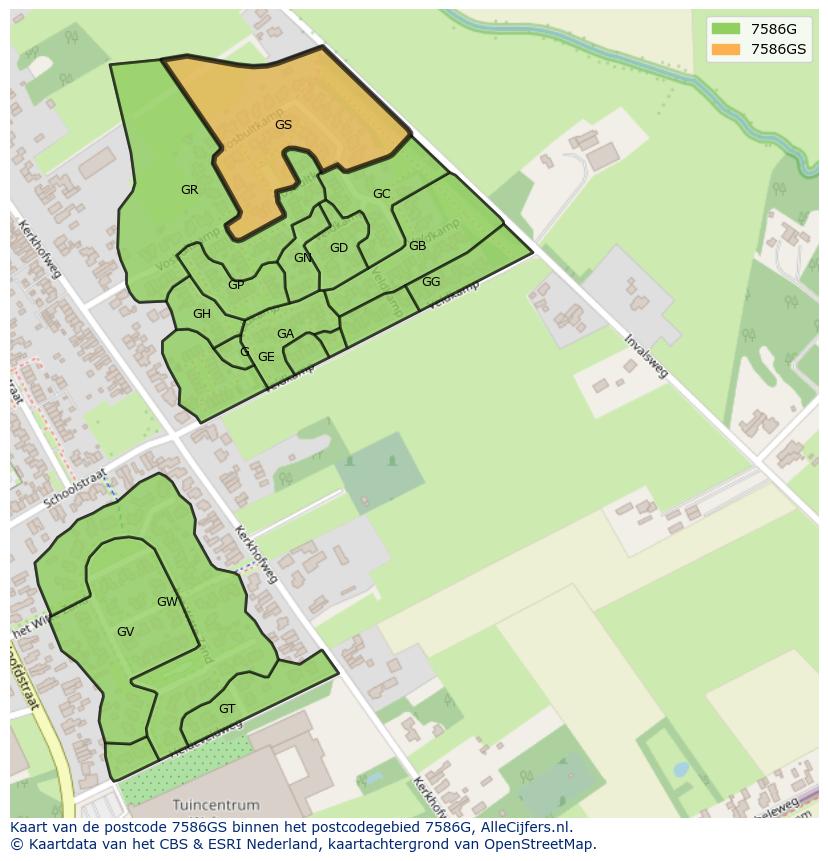Afbeelding van het postcodegebied 7586 GS op de kaart.