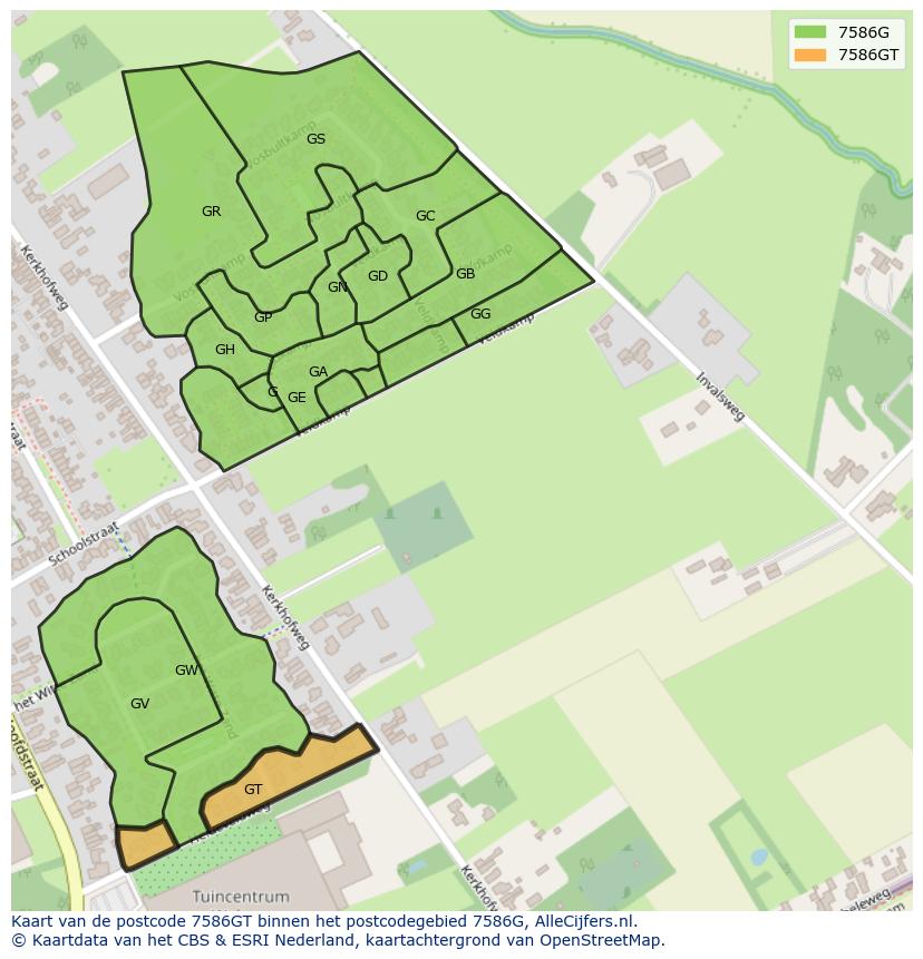 Afbeelding van het postcodegebied 7586 GT op de kaart.