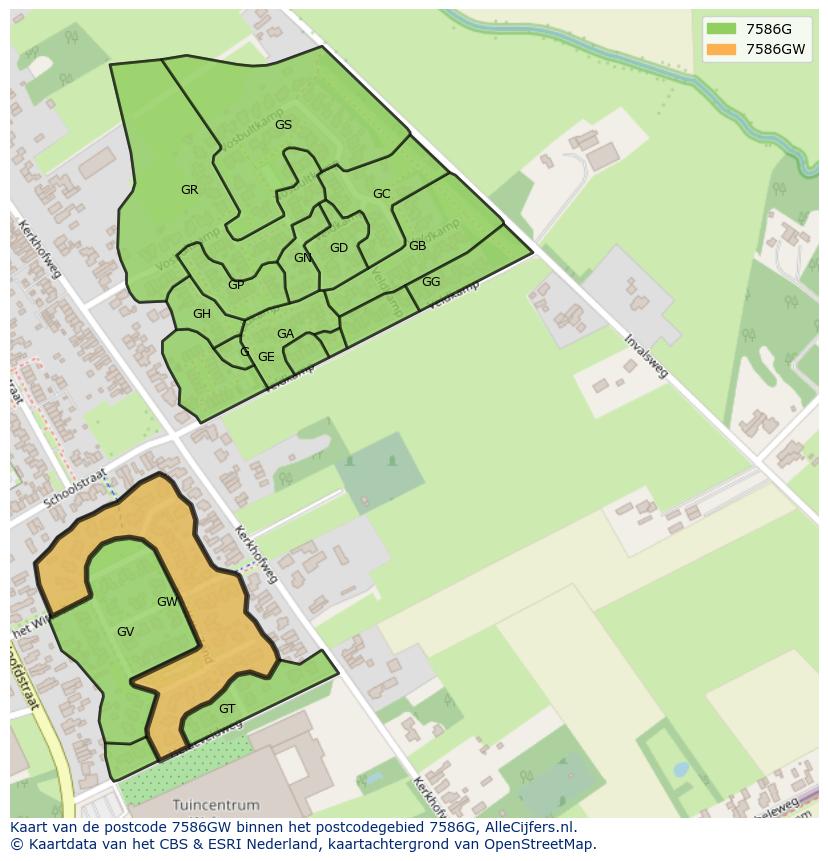 Afbeelding van het postcodegebied 7586 GW op de kaart.