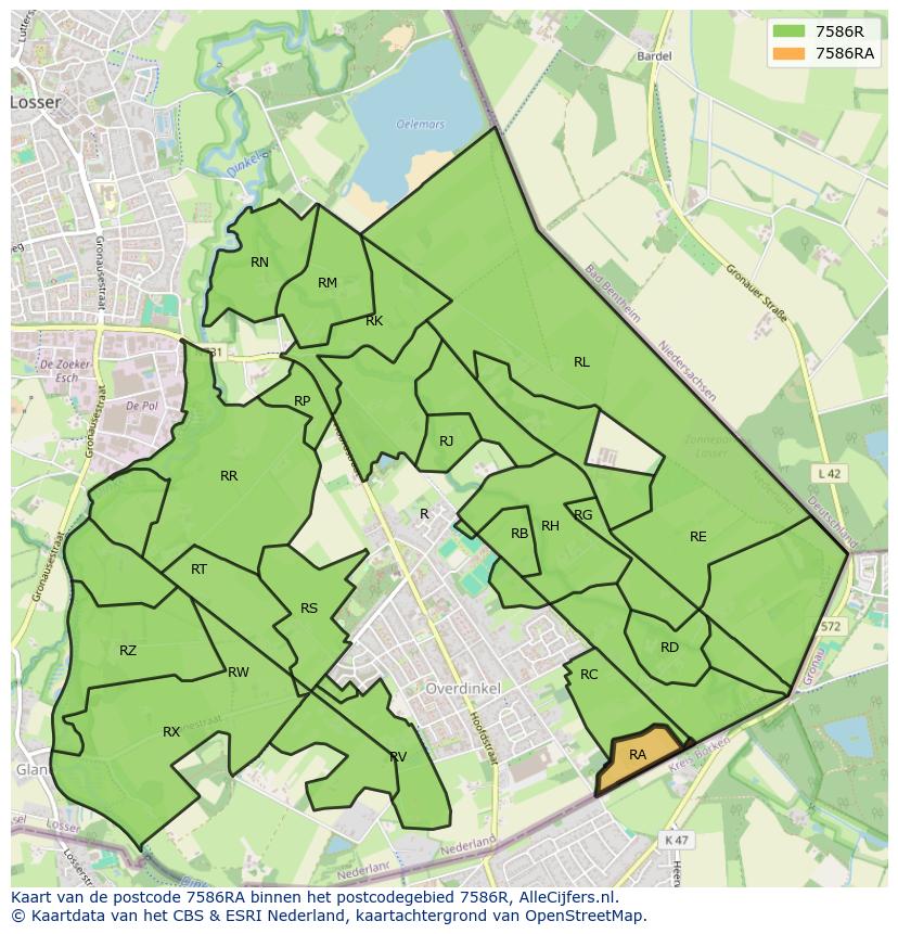 Afbeelding van het postcodegebied 7586 RA op de kaart.