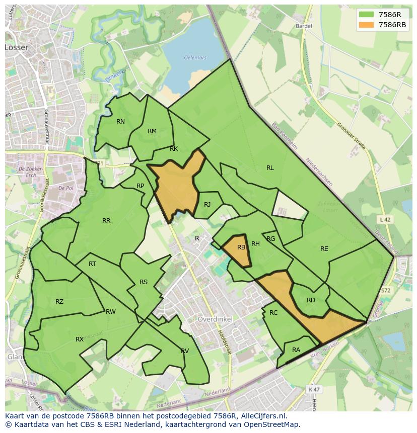 Afbeelding van het postcodegebied 7586 RB op de kaart.