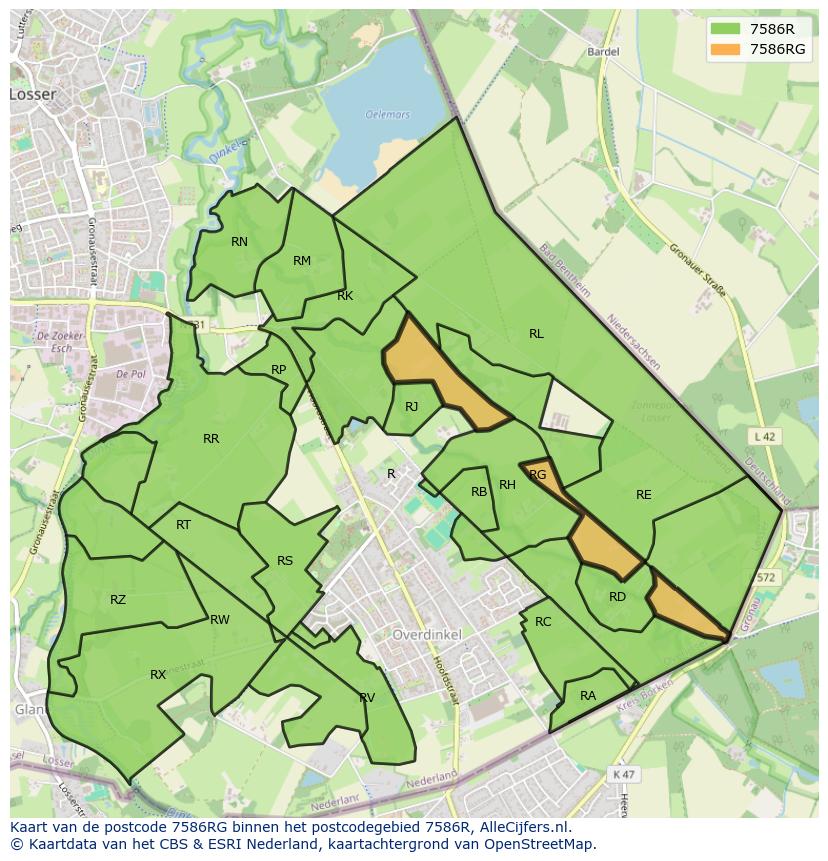 Afbeelding van het postcodegebied 7586 RG op de kaart.