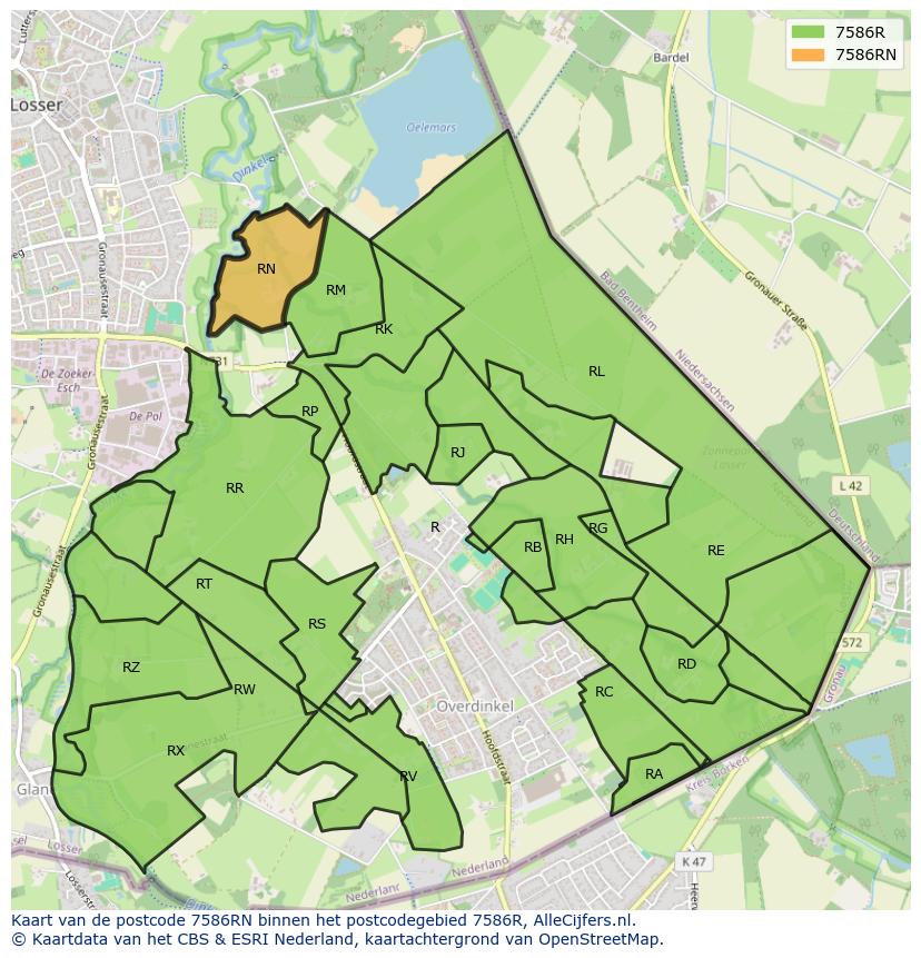 Afbeelding van het postcodegebied 7586 RN op de kaart.