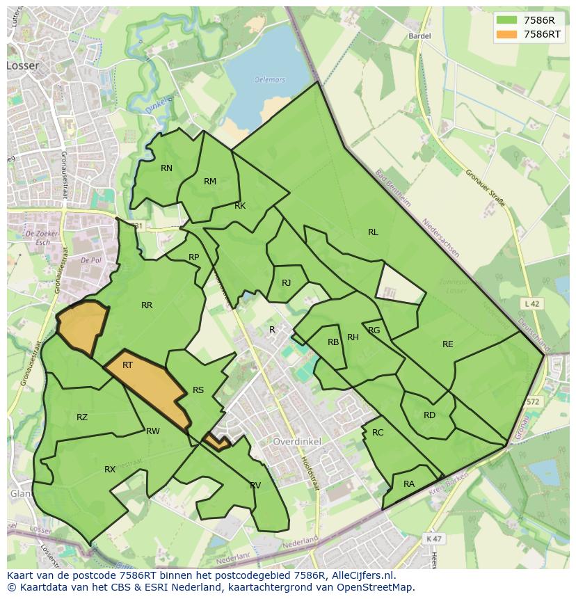 Afbeelding van het postcodegebied 7586 RT op de kaart.
