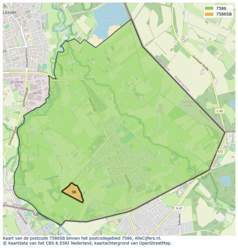 Afbeelding van het postcodegebied 7586 SB op de kaart.