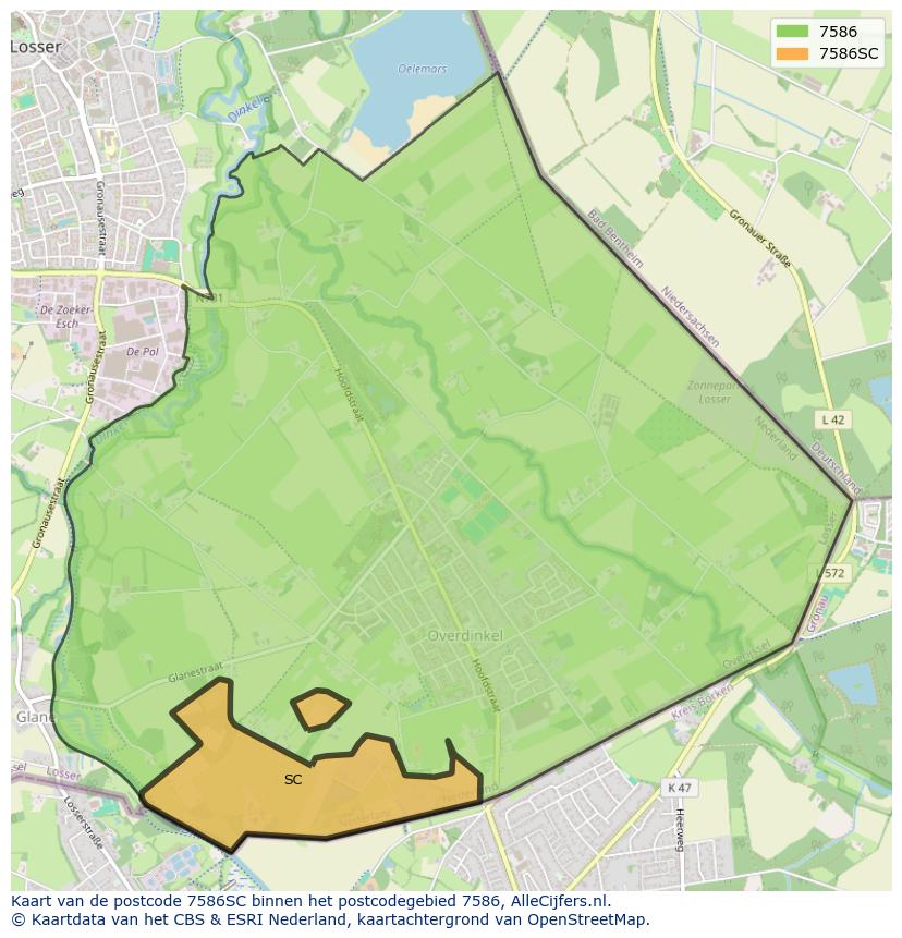Afbeelding van het postcodegebied 7586 SC op de kaart.
