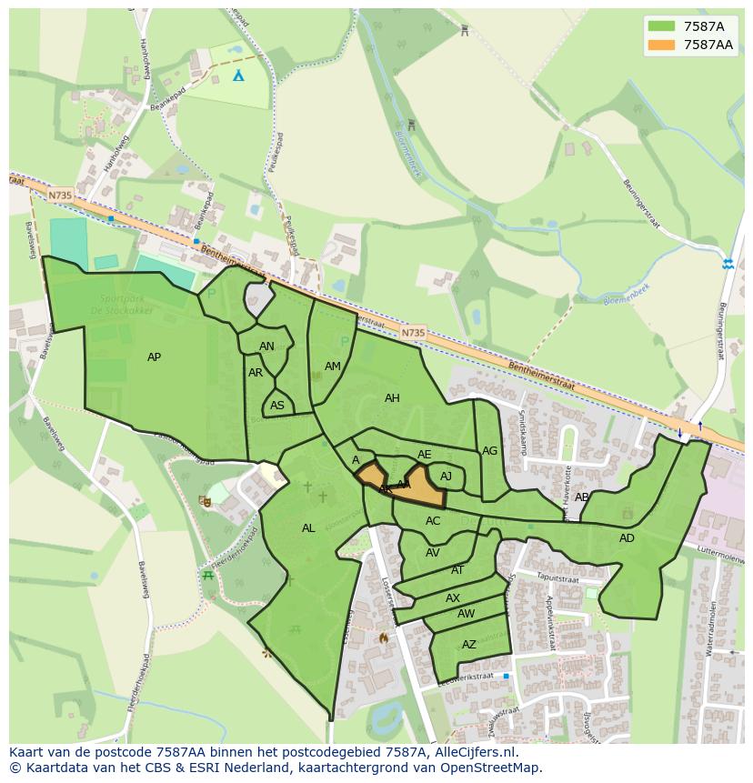 Afbeelding van het postcodegebied 7587 AA op de kaart.