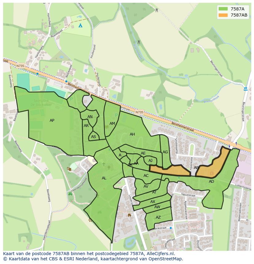 Afbeelding van het postcodegebied 7587 AB op de kaart.