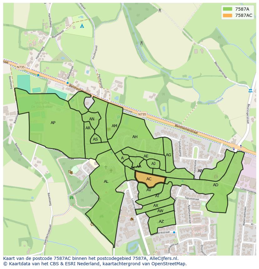 Afbeelding van het postcodegebied 7587 AC op de kaart.