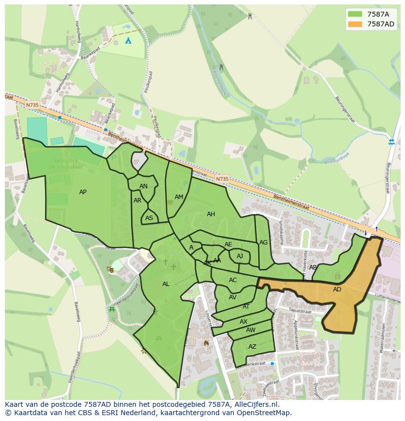 Afbeelding van het postcodegebied 7587 AD op de kaart.
