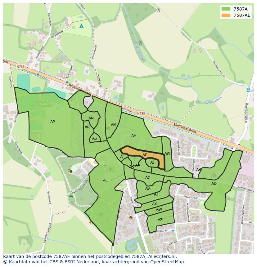 Afbeelding van het postcodegebied 7587 AE op de kaart.