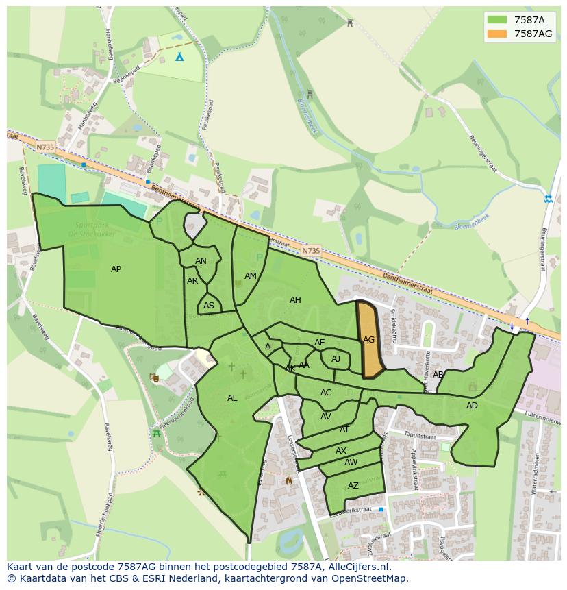 Afbeelding van het postcodegebied 7587 AG op de kaart.