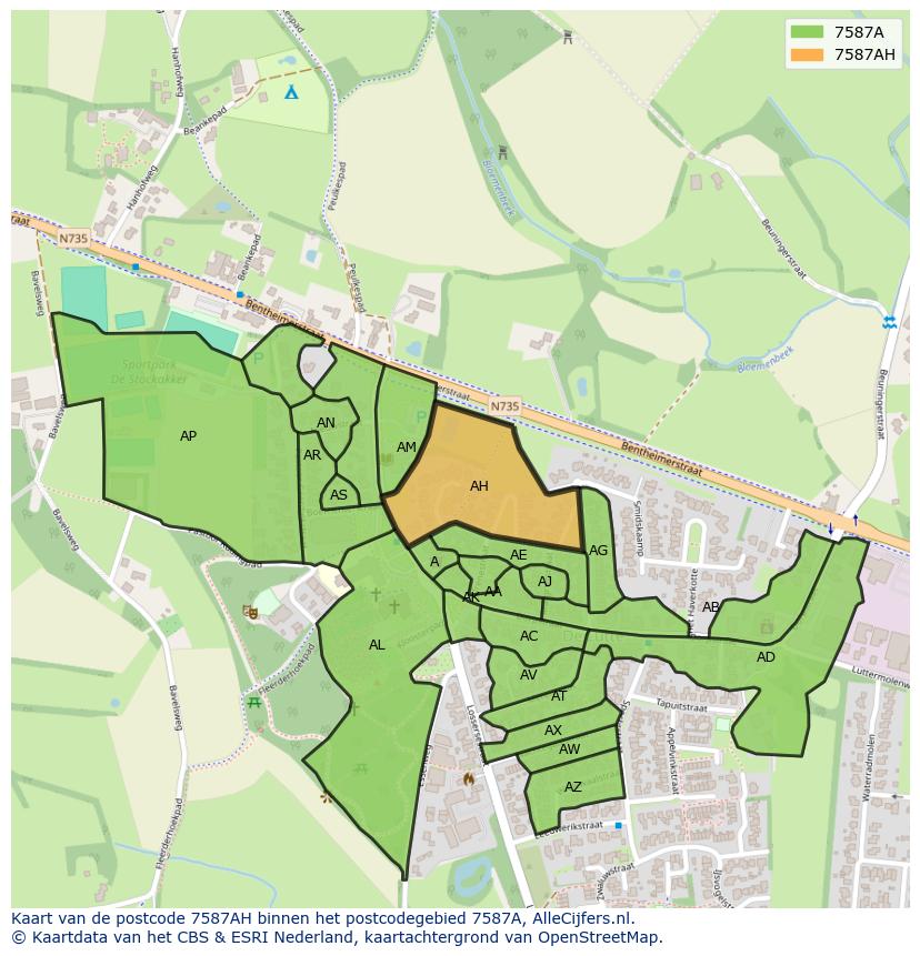 Afbeelding van het postcodegebied 7587 AH op de kaart.