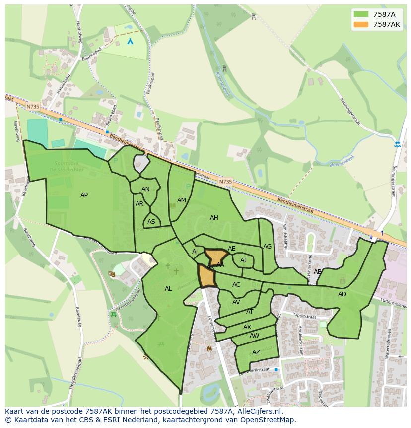 Afbeelding van het postcodegebied 7587 AK op de kaart.