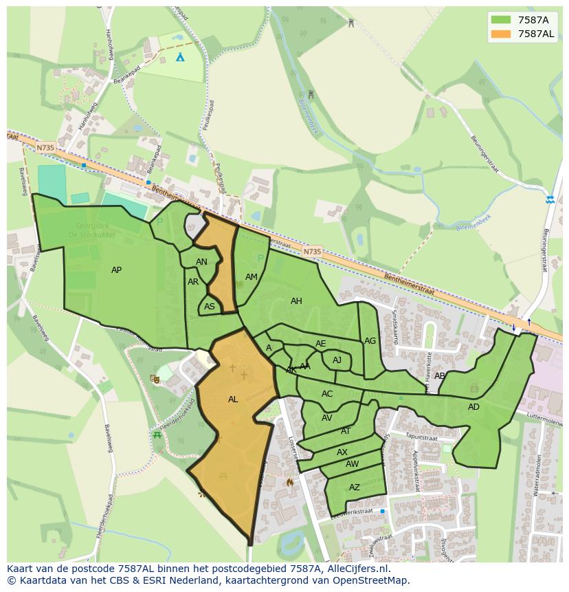 Afbeelding van het postcodegebied 7587 AL op de kaart.