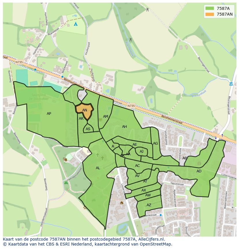 Afbeelding van het postcodegebied 7587 AN op de kaart.
