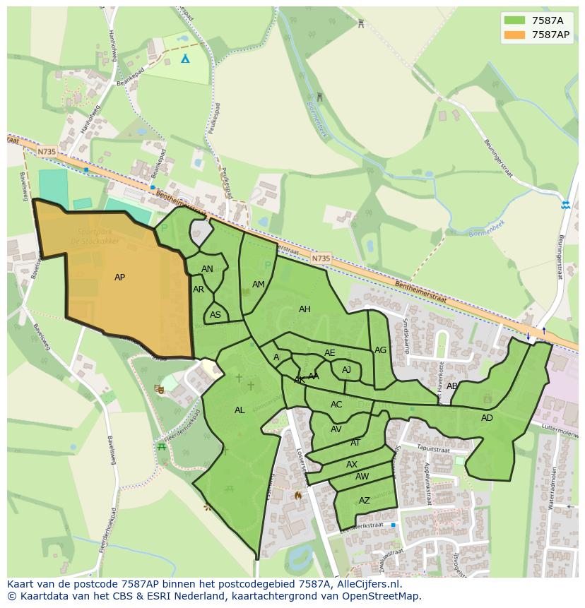 Afbeelding van het postcodegebied 7587 AP op de kaart.