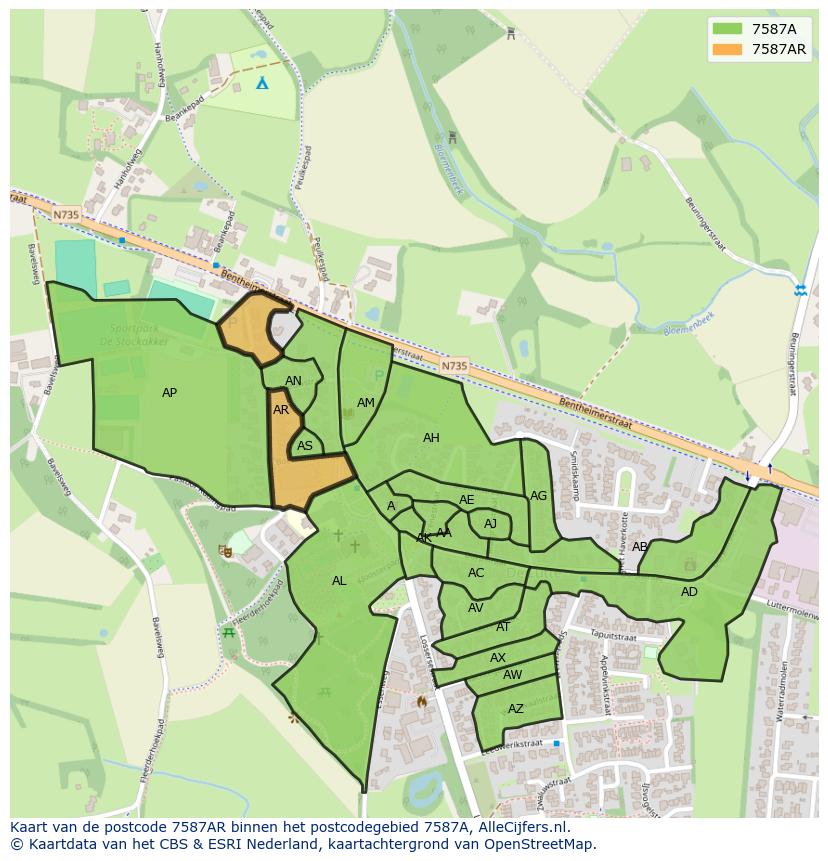 Afbeelding van het postcodegebied 7587 AR op de kaart.