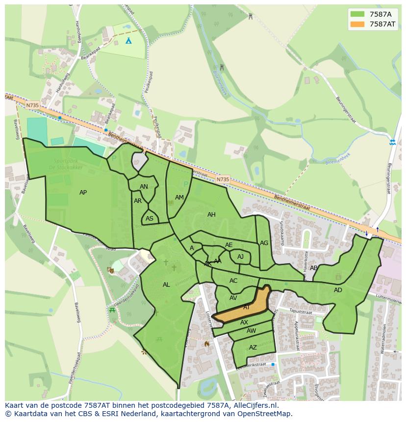Afbeelding van het postcodegebied 7587 AT op de kaart.