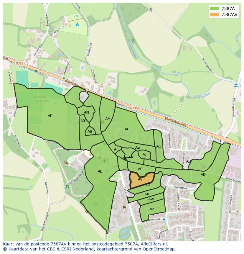 Afbeelding van het postcodegebied 7587 AV op de kaart.