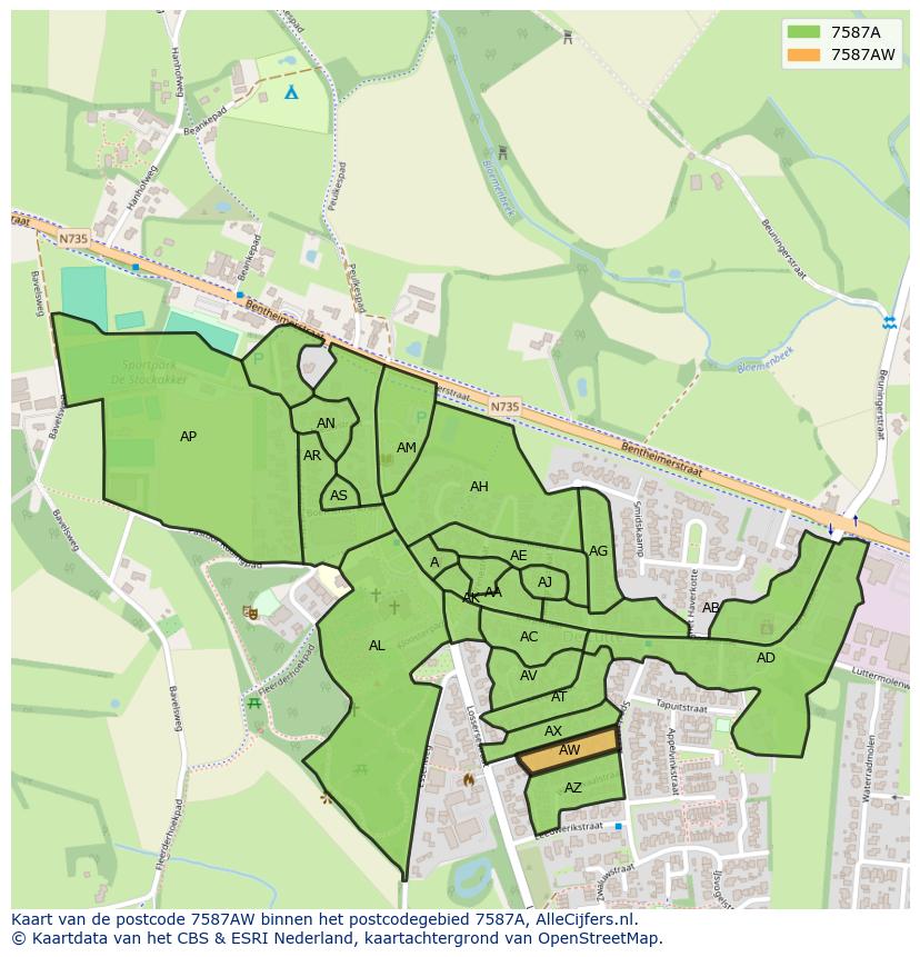 Afbeelding van het postcodegebied 7587 AW op de kaart.