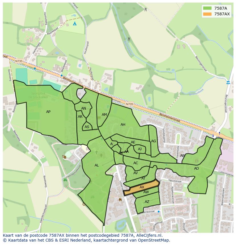 Afbeelding van het postcodegebied 7587 AX op de kaart.