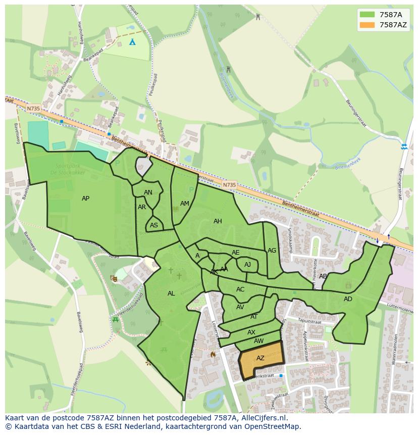 Afbeelding van het postcodegebied 7587 AZ op de kaart.