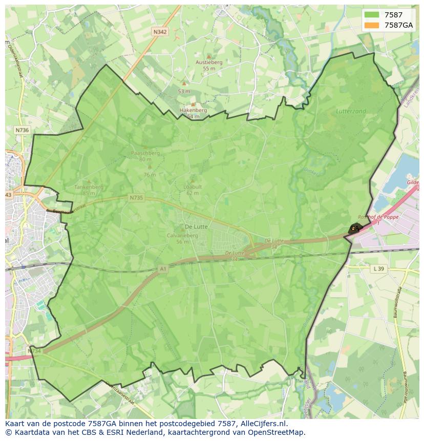 Afbeelding van het postcodegebied 7587 GA op de kaart.