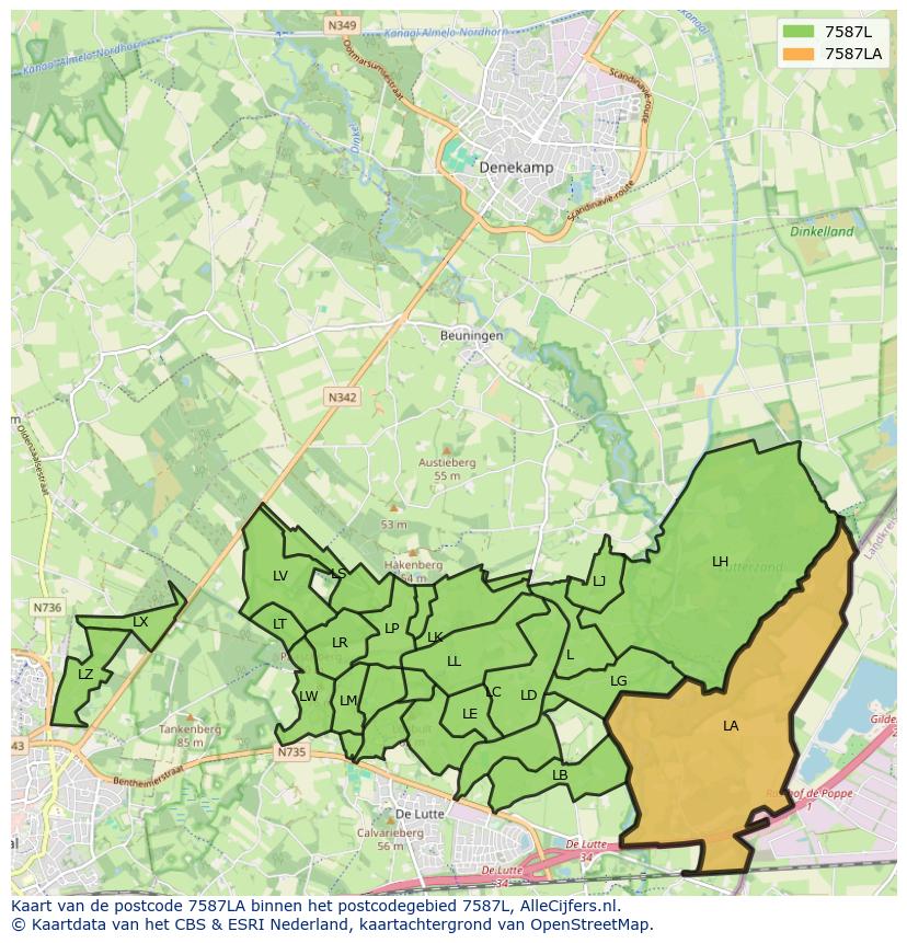 Afbeelding van het postcodegebied 7587 LA op de kaart.