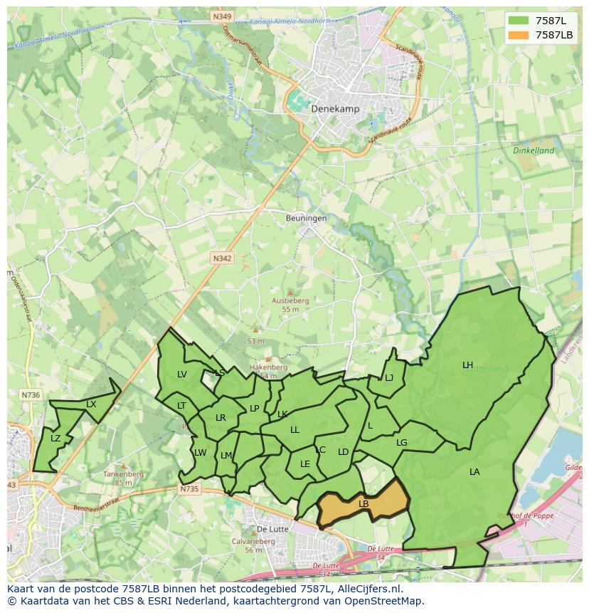 Afbeelding van het postcodegebied 7587 LB op de kaart.