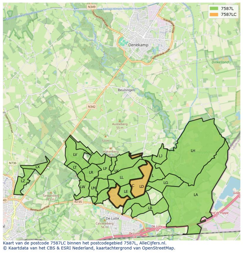 Afbeelding van het postcodegebied 7587 LC op de kaart.