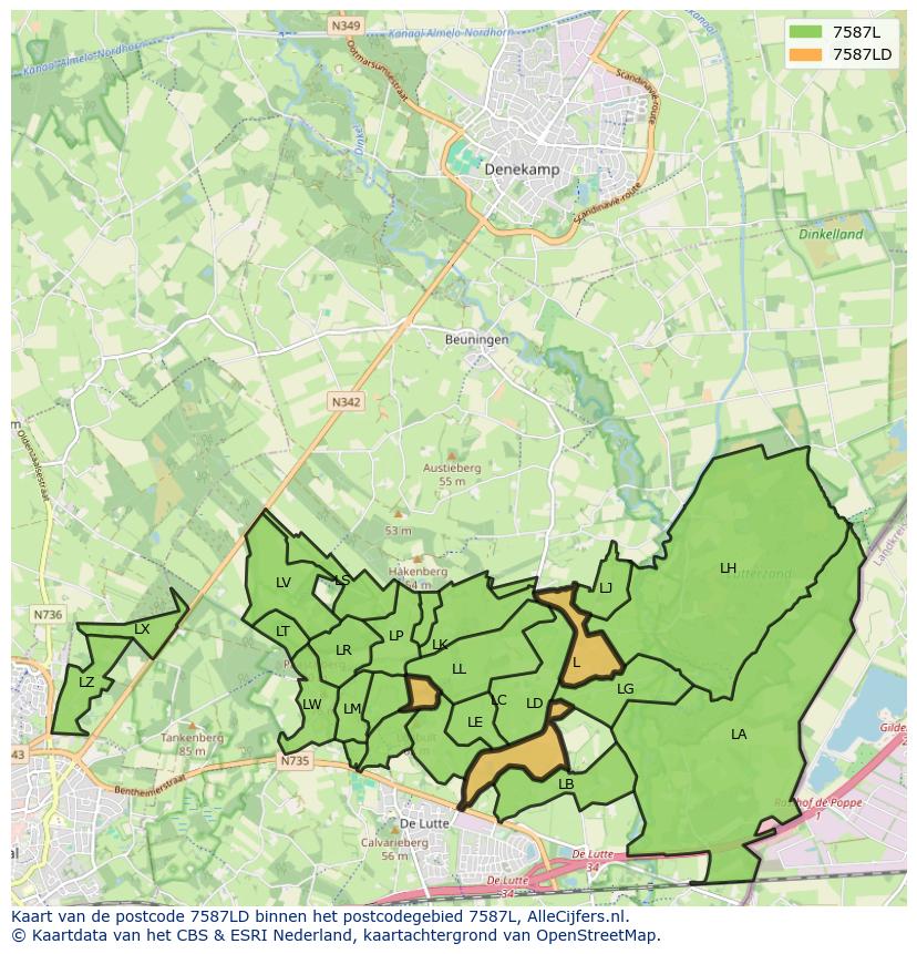 Afbeelding van het postcodegebied 7587 LD op de kaart.