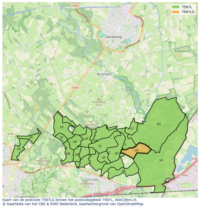 Afbeelding van het postcodegebied 7587 LG op de kaart.